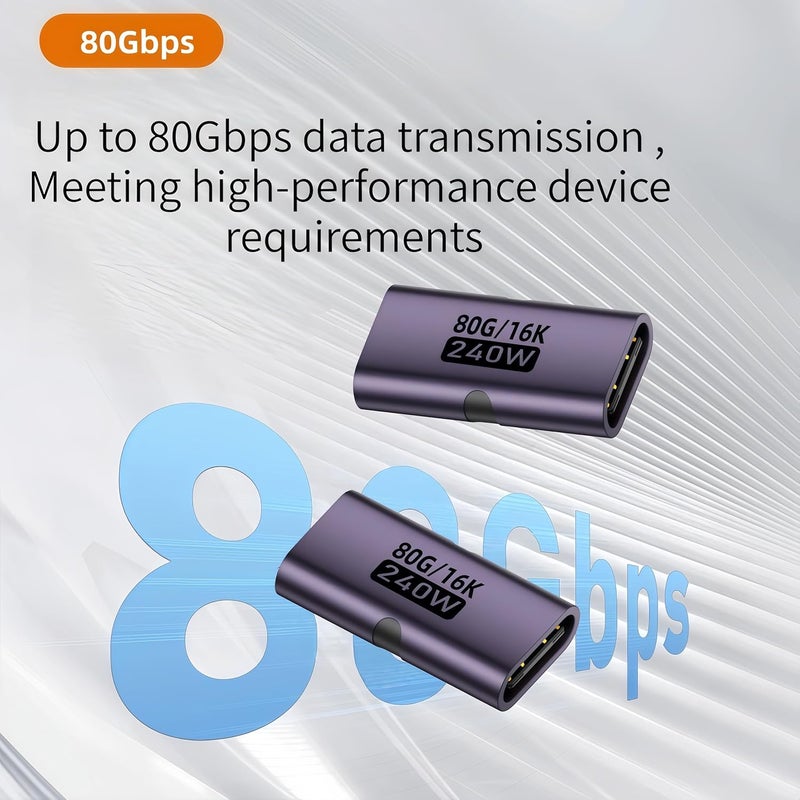 basecolors 5 Pack USB C Female to Female Adapter,Usb C Coupler Supports Up to 80Gbps Data Transfer And 240W Fast Charging,Compatible with Thunderbolt 4/3 Supports 16K/8K HD Video & Audio Output.（Blue-violet) - Image 3